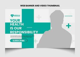 Healthcare or medical video thumbnail and web banner template design. Healthcare medical poster design. vector