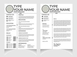 profesional CV o currículum modelo diseño con letra cubrir diseño. negro y blanco currículum diseño . vector