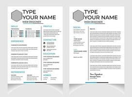 profesional CV o currículum modelo diseño con letra cubrir diseño. negro y blanco currículum diseño . vector