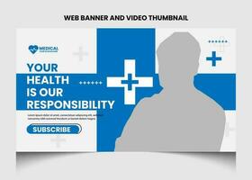 Healthcare or medical video thumbnail and web banner template design. Healthcare medical poster design. vector