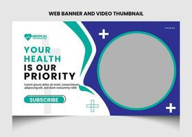 Healthcare or medical video thumbnail and web banner template design. Healthcare medical poster design. vector