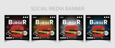 Food menu social media post template  or restaurant social media post template design. Burger promotion poster. vector