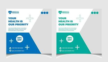 Healthcare or medical social media post template design. vector