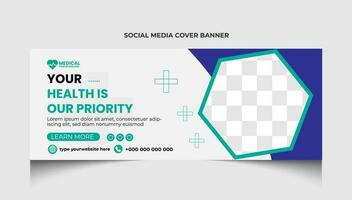 Healthcare or medical social media facebook cover template design or medical web banner template design. vector