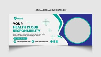 Healthcare or medical social media facebook cover template design or medical web banner template design. vector