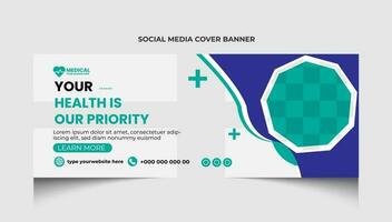 Healthcare or medical social media facebook cover template design or medical web banner template design. vector