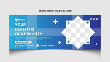 Healthcare or medical social media facebook cover template design or medical web banner template design. vector