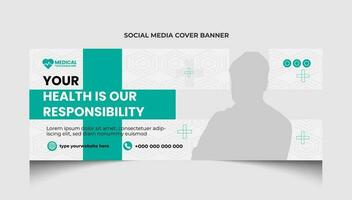 Healthcare or medical social media facebook cover template design or medical web banner template design. vector