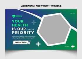 Healthcare or medical video thumbnail or web banner template design. vector