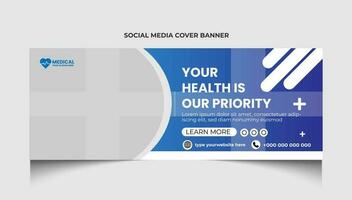 Healthcare or medical social media facebook cover template design or medical web banner template design. vector