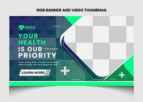 Healthcare or medical video thumbnail or web banner template design. vector