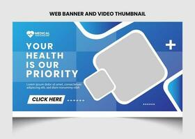 Healthcare or medical video thumbnail or web banner template design. vector