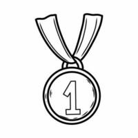 Medal on white background. Vector doodle illustration. Award for first place. Sports competition. Icon.