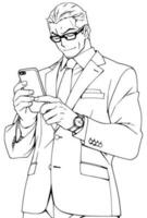 Businessman Checking Line Art Anime vector