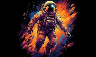 Astronaut Exploring the Galaxy, Colorful Space Illustration Background. Generative Ai photo