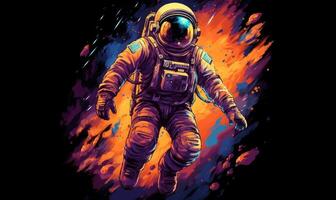 Astronaut Exploring the Galaxy, Colorful Space Illustration Background. photo
