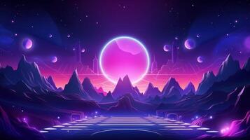 Retro futuristic 1980s Style background, Retro Wave Music Festival. photo