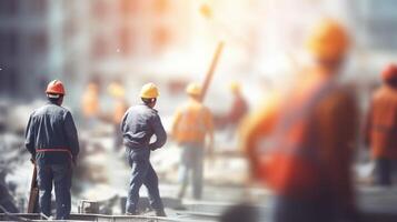 Happy Labor Day Concept, Man Working on Construction Site on Background. photo