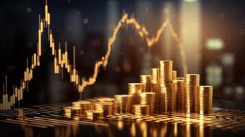 Gold Bar with Stocks Graph Representing Financial investment, Gold Stock Market Wealth, Money Trade Exchange. photo