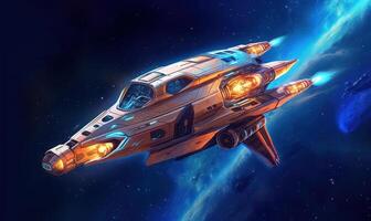 Spaceship Launching to Space Background, Space Exploration Illustration. photo