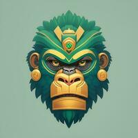 quetzalcoatl gorilla head, symmetrical, flat icon design. AI generated photo