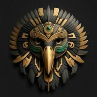 hawk quetzalcoatl head, symmetrical, flat icon design. AI generated photo