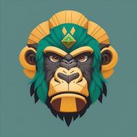 quetzalcoatl gorilla head, symmetrical, flat icon design. AI generated photo