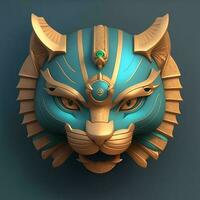 cat quetzalcoatl head, symmetrical, flat icon design, 3D render photo
