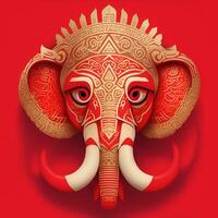 elephant quetzalcoatl head, symmetrical, flat icon design. AI generated photo