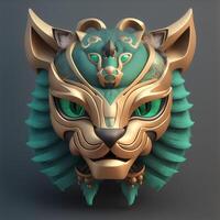 cat quetzalcoatl head, symmetrical, flat icon design, 3D render photo