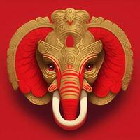 elephant quetzalcoatl head, symmetrical, flat icon design. AI generated photo