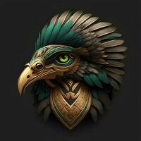 halcón quetzalcoatl cabeza, simétrico, plano icono diseño. ai generado foto