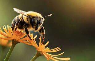 un abeja apesta polen en un girasol foto