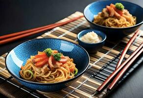 close-up of japanese ramen noodles in a bowl photo