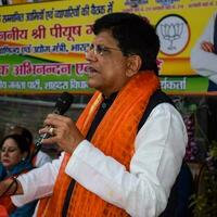 New Delhi, India - November 27 2022 - Piyush Goyal Cabinet Minister and core member of Bharatiya Janata Party - BJP during a rally in support of BJP candidate ahead of MCD local body Elections 2022 photo