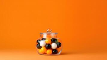 Halloween Pumpkin Decoration with orange background and copy space photo
