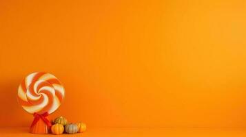 Víspera de Todos los Santos calabaza decoración con naranja antecedentes y Copiar espacio ai generado foto