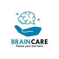 Brain care logo design template illustration. there are hand and brain vector