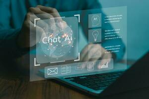 artificial inteligencia ai y crm software automatización tecnologia.negocio utilizar ai inteligente tecnología ventas informes grabación el rebaja de bienes y haciendo impuesto factura. robótico proceso automatización rpa. foto