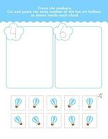 Four And Six Count And Tracing Number Worksheet. Cut And Paste Worksheet With Pictures. Premium Vector Element.