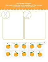 Eight And Two Counting And Tracing Number Worksheet. Cut And Paste Worksheet With Pictures. Premium Vector Element.