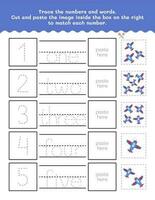 One to Five Number And Word Tracing Worksheet. Children Writing Practice Worksheet With Pictures. Premium Vector Element.