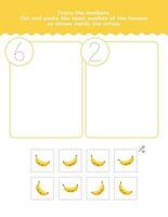 Six And Two Counting And Tracing Number Worksheet. Cut And Paste Worksheet With Pictures. Premium Vector Element.