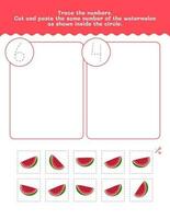 Six And Four Counting And Tracing Number Worksheet. Cut And Paste Worksheet With Pictures. Premium Vector Element.