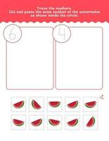 Six And Four Counting And Tracing Number Worksheet. Cut And Paste Worksheet With Pictures. Premium Vector Element.