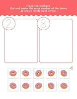 Two And Eight Counting And Tracing Number Worksheet. Cut And Paste Worksheet With Pictures. Premium Vector Element.