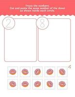 Two And Eight Counting And Tracing Number Worksheet. Cut And Paste Worksheet With Pictures. Premium Vector Element.