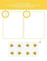 Three And Five Count And Tracing Number Worksheet. Cut And Paste Worksheet With Pictures. Premium Vector Element.