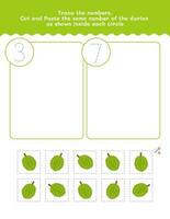 Three And Seven Counting And Tracing Number Worksheet. Cut And Paste Worksheet With Pictures. Premium Vector Element.