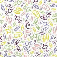 Colorful seamless pattern with hand drawn doodle paper clips and pins. Seamless pattern with office supplies on a white background vector